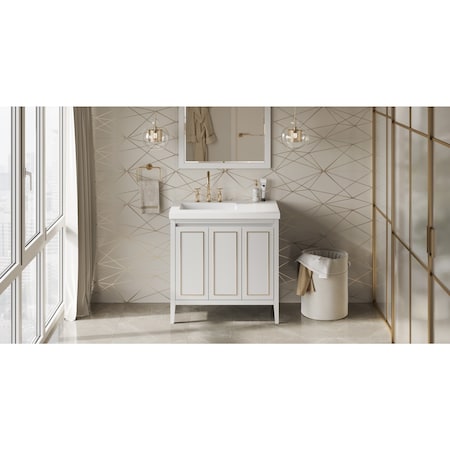 Jeffrey Alexander 36In. Wht Percival Vanity, Left Offset, Lavante Cultured Mrbl Vessel Vanity Top, Intgrtd Rctngl Bowl VKITPER36WHLAR
